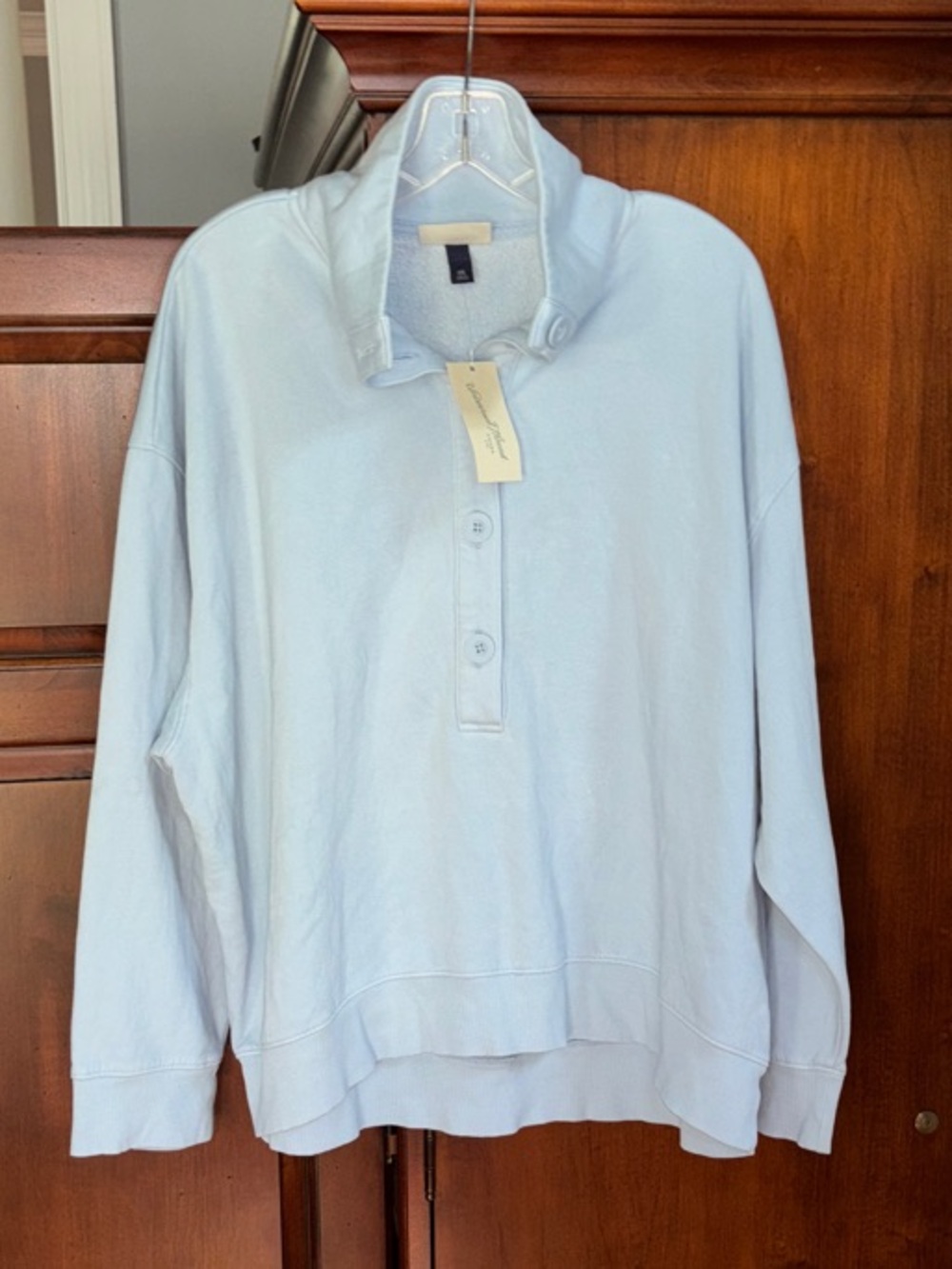 Universal Thread Cozy Button Up Relaxed Fit Sweatshirt, Light Blue